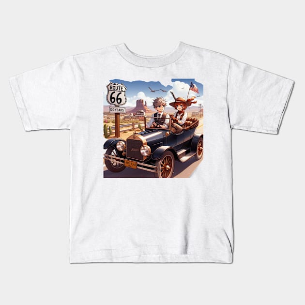 Route 66 Model T Bonnie & Clyde Centennial Kids T-Shirt by Battlefoxx Living Earth